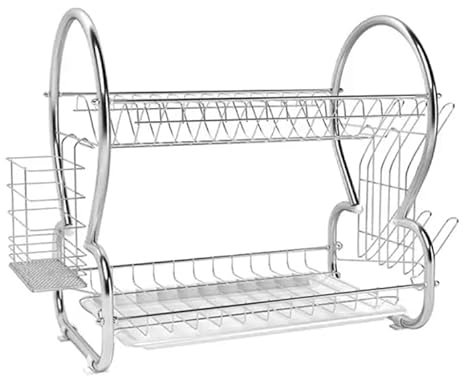 Best House 2-Tier Kitchen Dish Rack, Dish Drying Rack 2 Layer Dish Drainer Organizer Storage Rack - Plate, Cutlery Utensil, Fruits and Vegetable, 2 Tier Drying Drain and Storage Stand (Silver)
