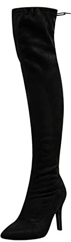 Stivali Alti Donna sopra Il Ginocchio Tacco Alto Spillo Eleganti a Punta Scarpe Cerniera Moda Autunno e Inverno Tinta Unita Pelle Scamosciata Comodo Stile Sexy Pelliccia Anfibi (Black, 40)