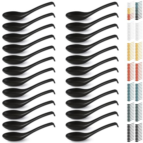 Kyraton Cuillères à soupe 24 pièces, cuillères de table en plastique réutilisables, cuillères à soupe asiatiques robustes et durables en PP de qualité alimentaire, sans BPA, faciles à nettoyer