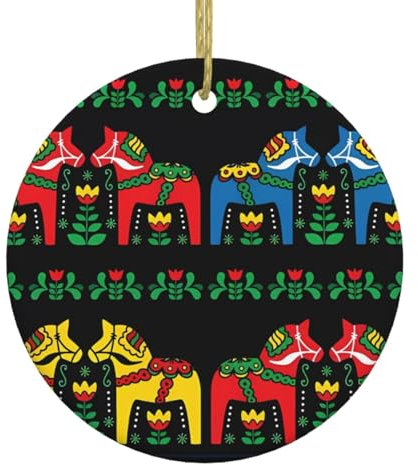 Läufer schwedisches Dala-Pferd aus weißem Porzellan, Weihnachtsbaum-Keramik-Anhänger, mit goldfarbenem Drahtseil, für Partys und Ladendekoration, sorgt für festliche Atmosphäre