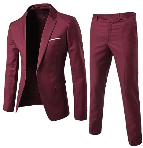 Jagdbekleidung Herren Jacken Herrenanzug, schmaler 2-teiliger Anzug, Business, Hochzeit, Party, Jacke, Weste und Hosenmantel Herren Sommer Blouson (Wine, XXL)