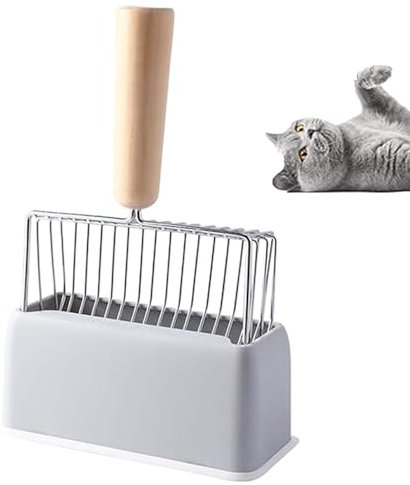 Roysmart Katzenstreuschaufel mit Halter, Katzenstreu Schaufel mit Holzgriff, Katzenklo Schaufel Metall, Cat Litter Scoop, Katzenkotschaufel für Kätzchen Katzentoilette, Länge 28cm