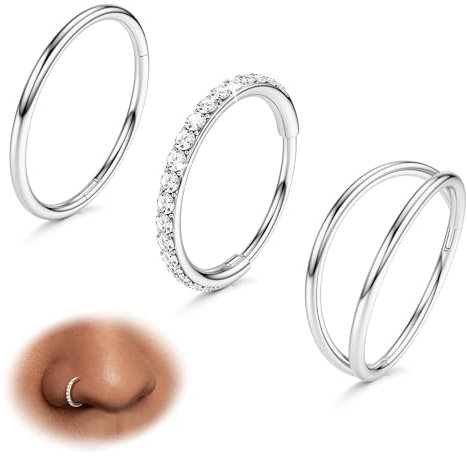 Diamday 3stk Nasenpiercing Ring 316L Chirurgenstahl Nasenring Piercing 16G/18G/20G CZ Conch Piercing Nasenring Gold Silber Septum Clicker Lippen Ring Helix Rook Tragus Daith 7mm/8mm/9mm/10mm