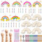 12tlg Regenbogen Windspiel Bastelset Kinder, Holz Klangspiel Basteln Bastelhandwerk Kreativsets Holzbastelsets für Kinder Bastelhandwerk Kreativsets für Regenbogen Deko Mädchen Junge Kindergeburtstag