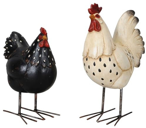 Storm's Gartenzaubereien Deko Huhn - Hahn 2 er Set - Wetterfest - Schwarz-Weiß Landhausstil - Oster- und Frühlingsdeko - Gartenfigur