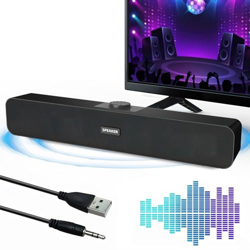 TNSLAND Altavoces PC USB Soundbar, Barra Sonido PC Hi-Fi Estéreo, Altavoz PC con Conexión USB, Barra de Sonido PC para Portátiles, Monitores, Smartphones, Tablets, Videoconsolas, Negro