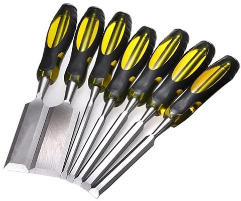 Wood Chisels Wood Chisel Carve, Cut, and Shape Wood | Steel End Caps | Use with Mallet|Woodworking Carpentry Tools,7 Piece Set