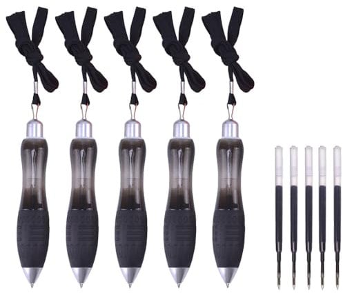 5stk Kugelschreiber Druckkugelschreiber mit Nachfüllungen, Dicker Kugelschreiber mit Schlüsselbänder, Schwarz Tinte, Kugelschreiber für Arthritis Handschmerzen Handzittern [Schwarz]