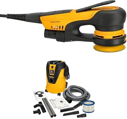 Mirka DEROS II 350 Ponceuse excentrique avec aspiration pour papier abrasif de Ø 77mm / course de 5,0mm Ponceuse excentrique et Aspirateur industriel eau et poussière 25 litres