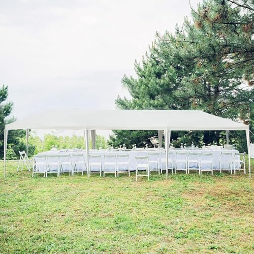RELAX4LIFE Tonnelle de Jardin Extérieur 3x9 M avec 5 Parois Amovibles, Barnum 3x9 en PE Imperméable avec Cordes à Vent, Tente de Réception pour Fête Mariage