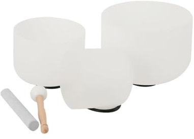 Lfhelper Quartz Crystal Singing Bowl Set, A/F/G Note for Heart Chakra Healing, Includes 6, 8, 10 Inch Frosted Bowls with Mallet for Emotional Balance & Vibrational Stress Relief White