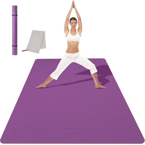CAMBIVO Yogamatte XXL, Yoga Matte 183cm x 122cm Groß,6/8/10/12mm Extra-DickE Fitnessmatte, Breite Sportmatte Rutschfest, TPE Pilatesmatte Gymnastikmatte mit Handtuch (Lila, 183 * 122 * 0.6cm)