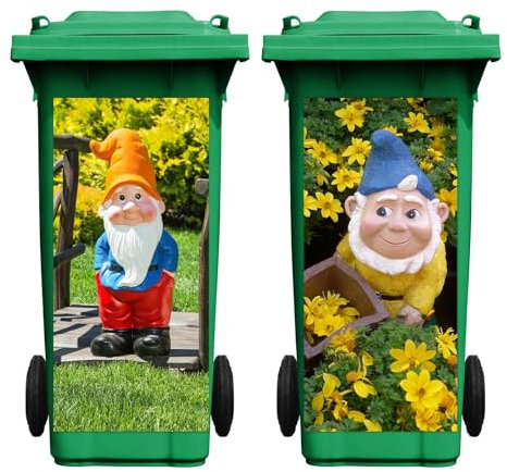 Nezyo 2 Sheets Wheelie Bin Stickers, Gnome Dustbin Sticker Decorative Self Adhesive Waterproof Large Gnome Bin Decal for Dustbin Fridge Wall Indoor Outdoor Home Decor, 14. 37 x 30. 71 Inch