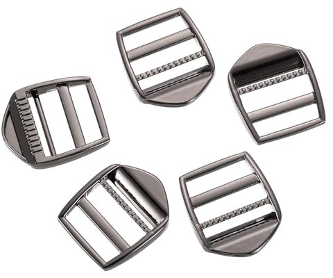 sourcing map Metal Ladder Lock Slider, 5Pcs 1 1/2 Inch Zinc Alloy Adjustable Buckle Webbing Strap Release Buckles for Backpack Strap Replacement (Gunmetal)