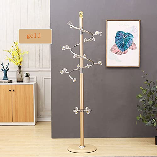 AWMYEZOU Porte-Manteau au Sol en Acier Inoxydable pour Chambre à Coucher, Porte-Manteau Simple sur Pied (Couleur : Boule Double dorée 4,5 cm)