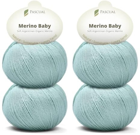 PASCUALI Merino Baby|Strickwolle aus 100% Schurwolle aus Merino, Merinowolle zum Stricken und Häkeln, SET: 4 Knäuel - 200 g, Farbe: Horizont 315