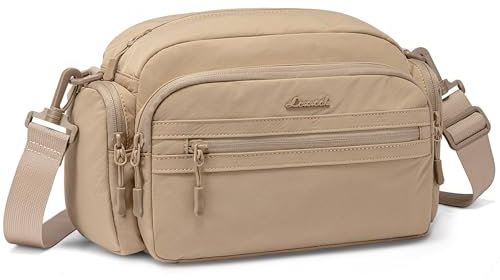 LOVEVOOK Umhängetasche Damen, Shoulder Crossbody Bag Damen Schwarze, Mittelgroß Handtasche mit Vielen Fächern Leichte Schultertasche, Messenger Bag für Reisen Büro Party Freizeit, Khaki