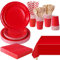 PYAILI Anniversaire Vaisselle de fete 169 Pièces Rouge Party Assiettes en Papier Set Assiettes de Fête Papier Tasses Serviettesr, pour Barbecue les Fêtes les Pique-niques -24 Invités