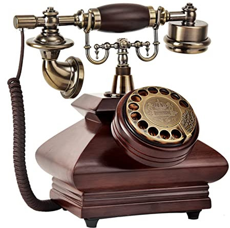 Landline Phone,Retro Corded Phone, Vintage Rotary Dial Landline Telephone, Wooden Classic Old Fashioned Desk Phone with Redial Function, for Home And Office,A(A)