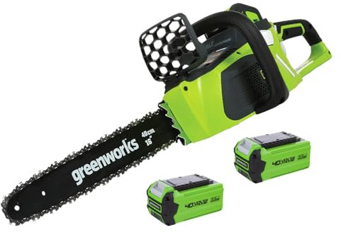 RocwooD Cordless Chainsaw 16 Greenworks 40V Forestry Chain Speed 11 m/s Pitch 3/8 40 cm Blade 1500W 99dB Ergonomic Handle 2.5 Ah Li-ion 2 x Battery & 1 x Charger Included