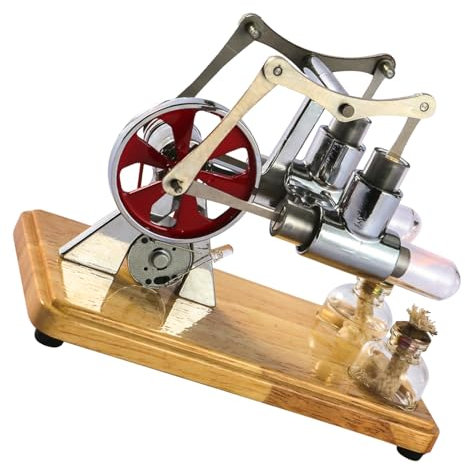 Stirling Engine, Cylinder Balance with Oak Baseplate and Drip Craftsmanship Stirling Engine Kit Steam Engine Kit for Educational Displays and Children Entertainment (Silver)