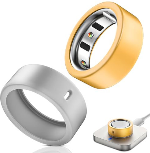 Hexasider 2 Stück Smart Ring Protector für Oura Ring Gen 4/ Oura Ring Gen 3/Samsung Galaxy Ring, Anti-Scratch Elastische Silikon Schutzhülle Zubehör für Oura Ring (Gold+Silver, M for 8/9/10/11)
