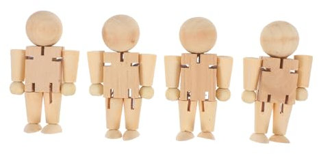 SHINEOFI 4pcs Unfinished Wooden Robot DIY Creative Toys for Boy Girl Painting Arts Crafts Wooden People Figures for Fun Playtime