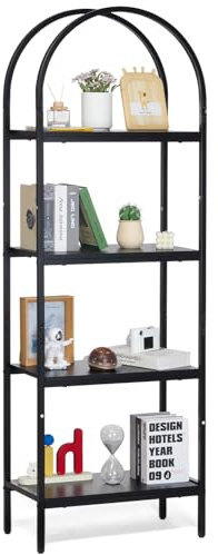 VEVOR Bücherregal Metall, 4-stöckiges gewölbtes Industrie Bücherregal, kleines Vintage-Aufbewahrungsbücherregal mit offenen Regalen, freistehendes Ausstellungsregal Lagerregal, für Wohnzimmer