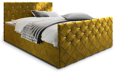 Masseno Boxspringbett Mandi 160x200 cm Komplett-Set mit Matratze und Topper, Polsterbett mit Zwei Bettkästen -Gelb, Magic Velvet 2234