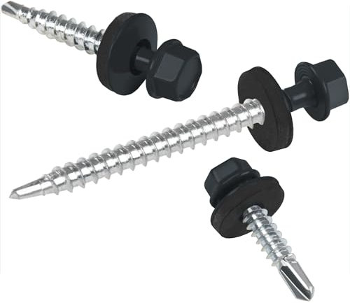 Vis pour tôles trapézoïdales PAROTEC, vis autoperceuses et autotaraudeuses avec rondelle d'étanchéité EPDM, tête hexagonale, 4,8 mm x 55 mm, RAL 7016 Anthracite, 200 pièces