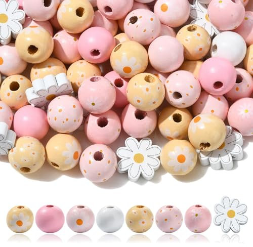 KitBeads Lot de 100 perles rondes en bois rose à grand trou pour la fabrication de bijoux, bracelets, colliers, stylos, loisirs créatifs - 15 mm