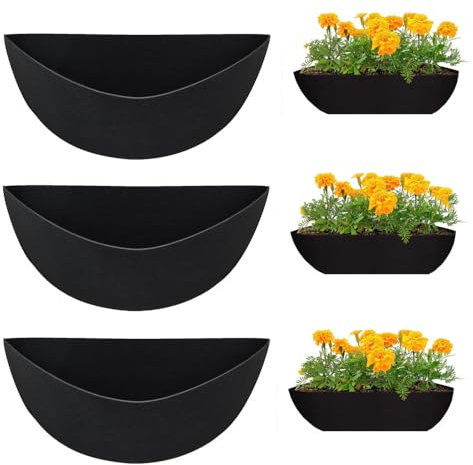 Naisfei 3 Pcs 16 Inch Half Round Planter Liner Felt Wall Hanging Basket Flower Pot Liner, Fiber Replacement Liners Plant Basket Accessories for Wall Mounted Planter Garden Fence Flower Window Basket