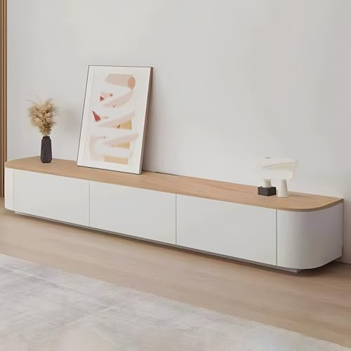 GAOXIONG Mobile TV Moderno in Legno con Ripiani e Ante per schermi di Grandi Dimensioni, consolle multimediale da Terra con Contenitore, Mobile TV per Soggiorno, 200 cm (Naturale)