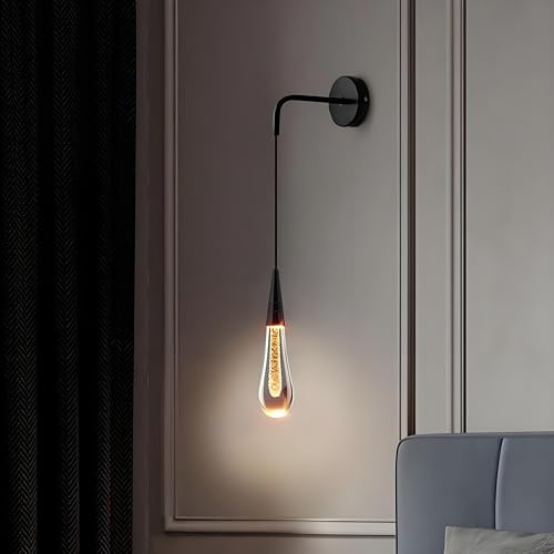 AoLa Kristall Wandleuchte LED Wandlampe Innen mit Einstellbar Langer Arm 5 W Hängewandlampe Spotlight Moderne Luxus K9 Kristall Lampe Glasschirm Deko Nachttischlampe für Schlafzimmer Flur,Schwarz