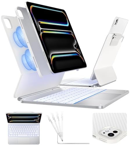 typecase Edge+ Custodia per tastiera per iPad Pro 13 (M5/M4, 2025/2024), tastiera argento con retroilluminazione a 11 colori, multi-modalità, custodia posteriore rimovibile in fibra di carbonio