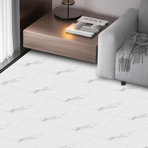 40pcs Vinyl Flooring, 30x30cm Peel & Stick Floor Tiles, Self Adhesive PVC Flooring Plank with Luxe Marble Effect, Floor Tiles Self Adhesive 1.5mm Thick Waterproof for Kitchen (White Marble)