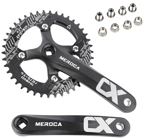 AHKALVTE 170mm Fahrrad Kurbelgarnitur 1fach Vierkant Loch Aluminiumlegierung Fahrrad Kurbel mit 32T 34T 36T 38T 42T 104 BCD Kettenblatt für MTB Mountainbike (Kurbelarm+42T)