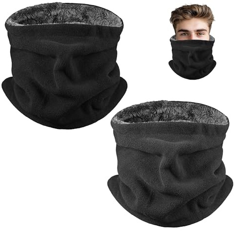 Starvortex 2Pezzi Scalda Collo Invernale Uomo, Termico Scaldacollo in Pile Morbido, Multifunzionale Esterni Unisex Copricollo Invernale per Sci, Ciclismo, Motociclismo (Grigio e Nero)