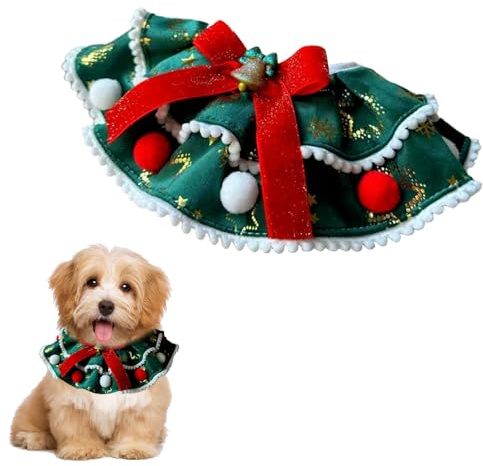 Bekecidi Grünes Weihnachtshalsband für Haustiere, Weihnachts-Katzenhalsband mit Glöckchen, verstellbares Hundehalsband, Weihnachts-Halsband für Katzen und kleine Hunde, Größe M