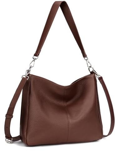 befen Damen Handtasche Echtleder Henkeltasche Shopper Tasche, Weiches Hobo Umhängetasche Schultertasche Frauen Mittelgroße mit 2 Schultergurten - Einfache Klassische Elegante Kaffee