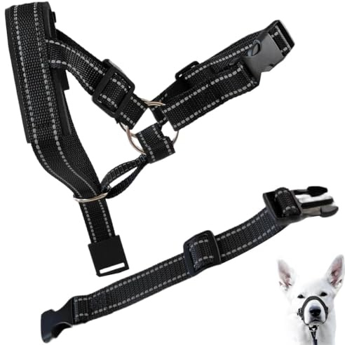 Black Reflective Dogs Head Halter, Soft Padded Collar for Dogs | Adjustable Dog Headcollar, Easy Control Anti Pull Lead, for Small Medium Dog