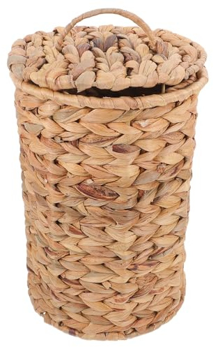 Petite Poubelle Tressée en Calabash Grass avec Couvercle, Chambre | Style Décoratif Rustique, Usage Chambre et Salle de Bains, Aspect , Poubelle de Bureau