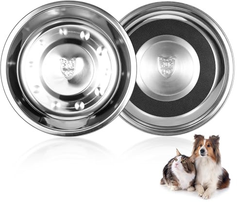 TranRantic 2 Pcs Stainless Steel Cat Bowl, Non-Slip Cat Food Bowls, Whisker Fatigue Cat Plates, 18cm Wide Shallow Kitten Bowls for Food and Water, Metal Cat Plates for Puppy, Small Dogs, Rabbits
