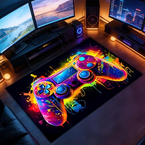 SGZIOO Gaming Rug for Boys Bedroom, 120 x 80 cm Gamer Rug, Printed Boys Bedroom rug, Game Controller rug for Game Room Living Room Decor, Colorful Non-Slip Mat, Playroom Carpet Decorative
