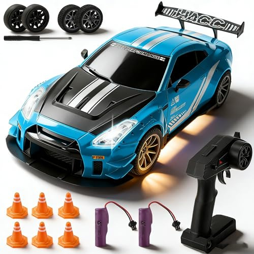 1:20 Drift Auto Ferngesteuert, RC Drift car mit Fernbedienung, Vollproportionale Drosselklappe Und LED Leuchten, Spielzeug Ferngesteuerte Autos für Jungen Mädchen und Erwachsene Geschenk (blau)