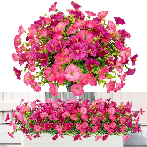 ROLLWAY Kunstblumen wie Echt, 8 Bündel Künstliche Blumen Balkon Kunstblumen & -Pflanzen Outdoor Wetterfest UV-beständig Petunien Balkonpflanzen Künstlich Plastikblumen Seidenblumen für Draußen Garten