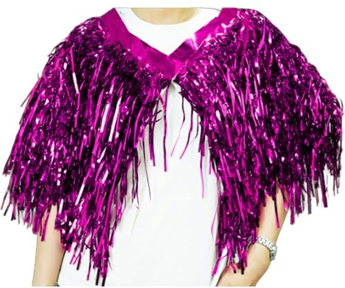 TSWNG Lametta Umhang Damen, Glitzer Lametta Jacke, Cape Umhang, Stola, Bolero Kurz Glitzer, Metallic Kostüm für Damen Herren Halloween Party Cosplay Karneval Fasching Bar Club, Rosarot