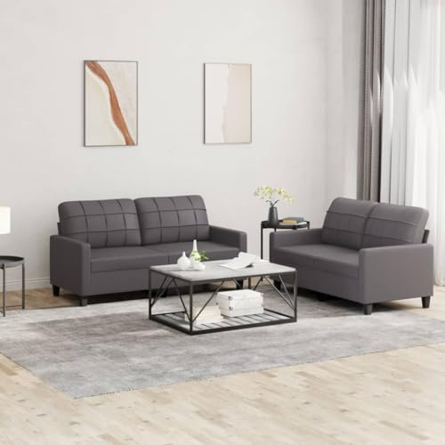 HETFTJN 2-TLG. Sofa Garnitur Grau Kunstleder 2×2-Sitzer Eckbank 138/158×77×80 cm Modernes Wohnzimmer Couch mit Kissen Robustes Gestell für Living Room Balkon Jugendzimmer