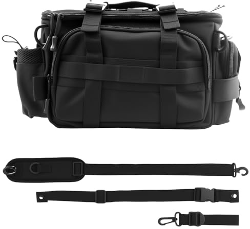 JUNJIEFU Angeltasche Angel Tasche groß, Angelkoffer aus Oxford-Gewebe | Multifunktionale Umhängetasche und Hüfttasche mit Rutenhaltern, Rutenbändern, gepolstertem Schultergurt und Hüftgurt