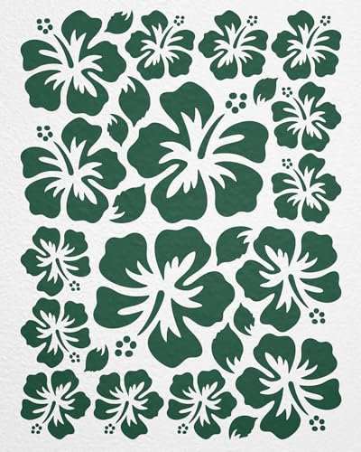 WANDfee Wandtattoo Hibiskus Blumen Hibiskusblüten FARBWUNSCH dunkelgrün Wandsticker Wandaufkleber Fliesenaufkleber
